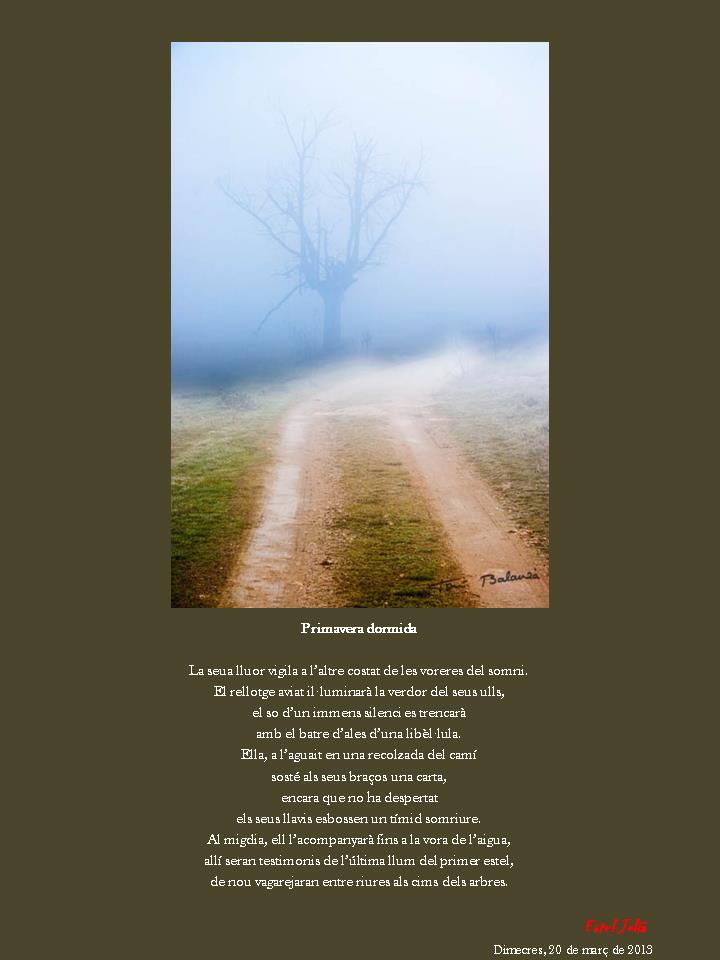 La primavera dormida, poema inspirat sobre una fotografia de Toni Balanzà, versió en Valencià de la escriptora i poeta Estel Julià