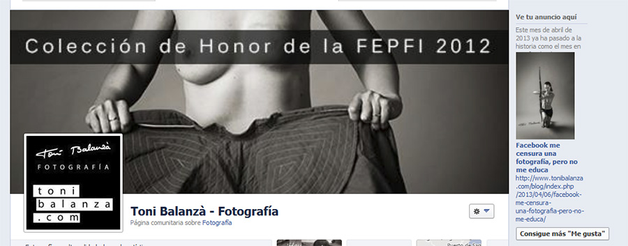 Captura de pantalla de facebook anunciando una fotografía de mujer mastectomizada censurada por facebook