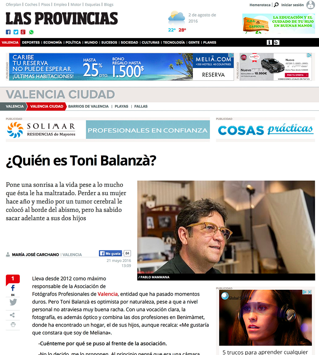 Toni Balanzà entrevista periódico Las Provincias de Valencia