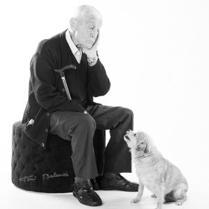 Fotografía de mascotas en estudio fotográfico - Sesión de estudio fotográfico de mascotas. Marta, perrita maravillosa que posa junto a su dueño.